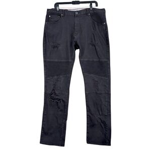 LRG Mens‎ True Tapered Black Distressed Moto Biker Jeans Size 38 x 32